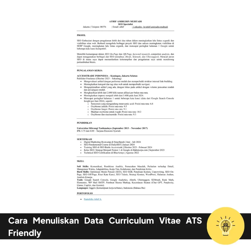 Cara Menuliskan Data Curriculum Vitae ATS Friendly 7 Cara Menuliskan Data Curriculum Vitae ATS Friendly