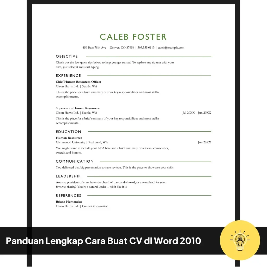 Panduan Lengkap Cara Buat CV di Word 2010 1 Panduan Lengkap Cara Buat CV di Word 2010
