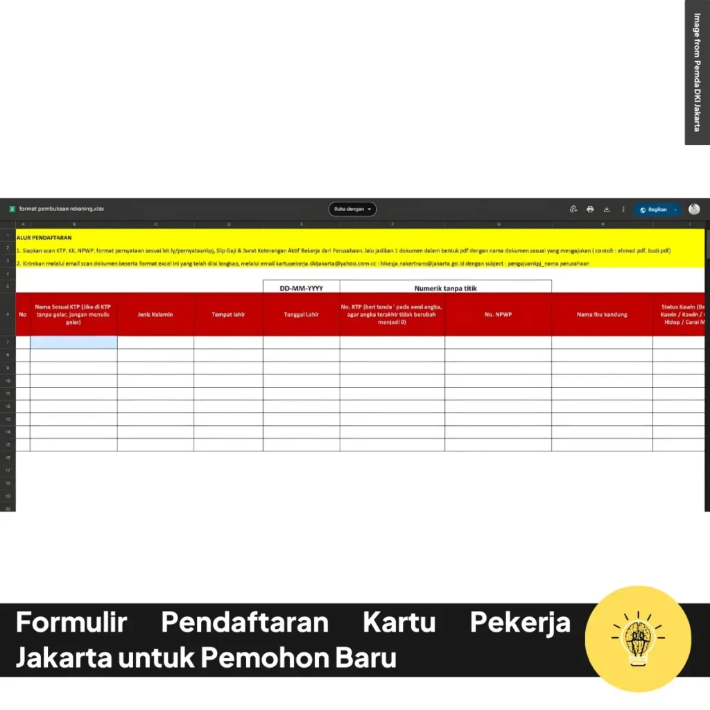 Formulir Pendaftaran Kartu Pekerja Jakarta untuk Pemohon Baru 4 Formulir Pendaftaran Kartu Pekerja Jakarta untuk Pemohon Baru