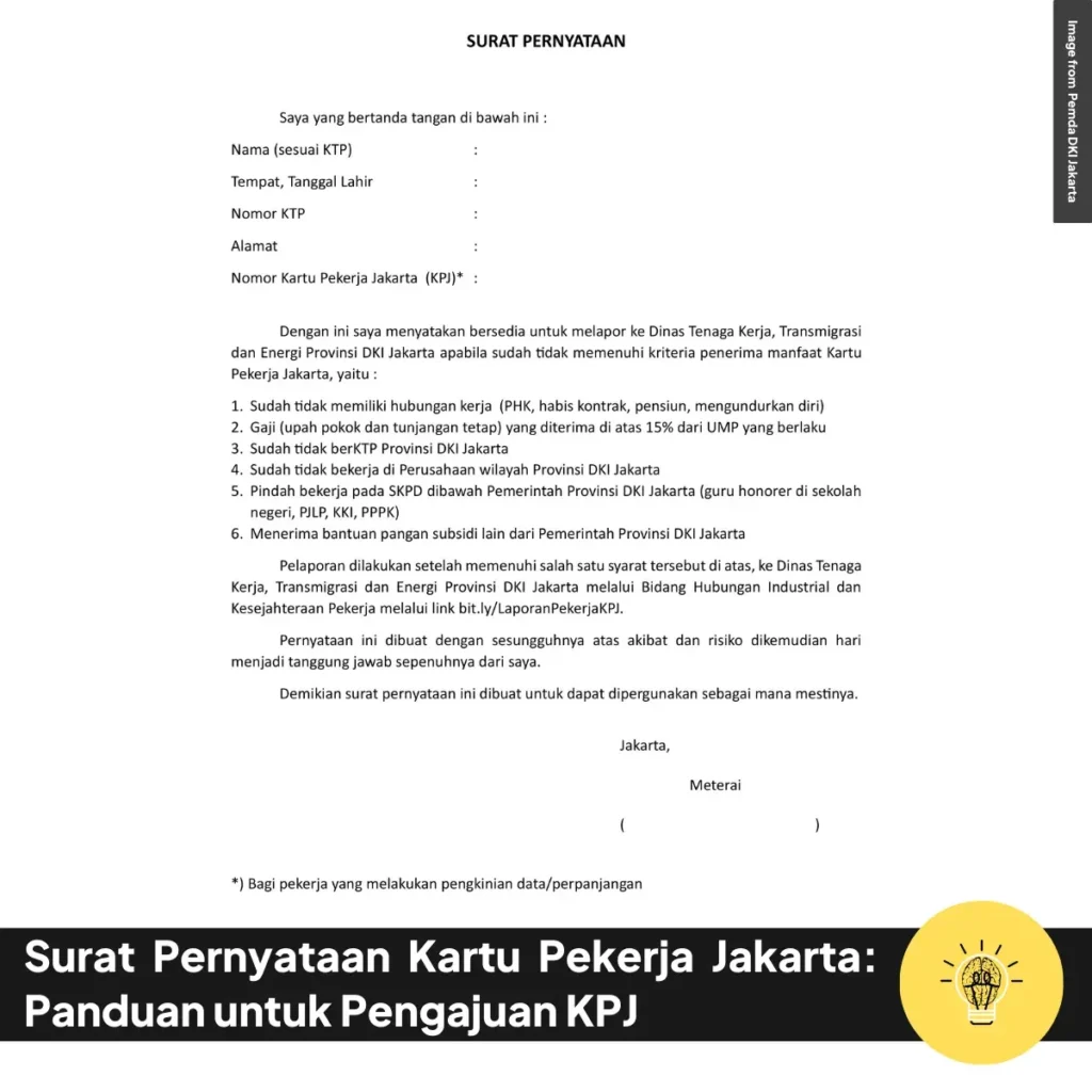 Surat Pernyataan Kartu Pekerja Jakarta: Panduan untuk Pengajuan KPJ 1 Surat Pernyataan Kartu Pekerja Jakarta Panduan untuk Pengajuan KPJ