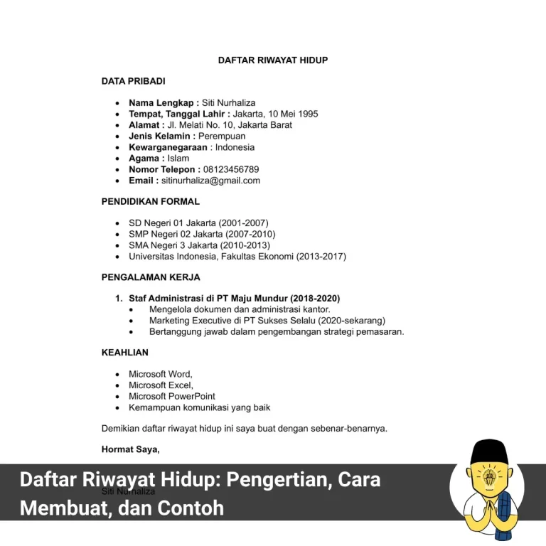 Daftar Riwayat Hidup Pengertian Cara Membuat dan Contoh