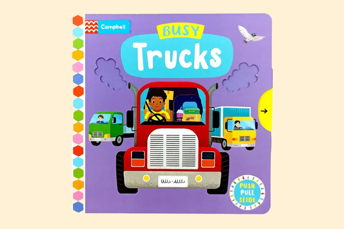 Busy Trucks Push Pull Slide (Board Book) - Buku Anak Interaktif