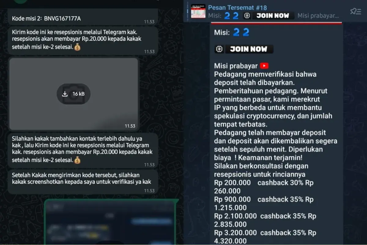 Contoh Chat Penipuan Freelance di Telegram