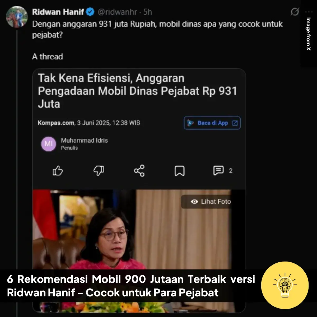 6 Rekomendasi Mobil 900 Jutaan Terbaik versi Ridwan Hanif Cocok untuk Para Pejabat