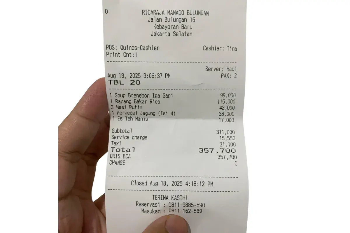 Bon pesanan di Ricaraja Bulungan