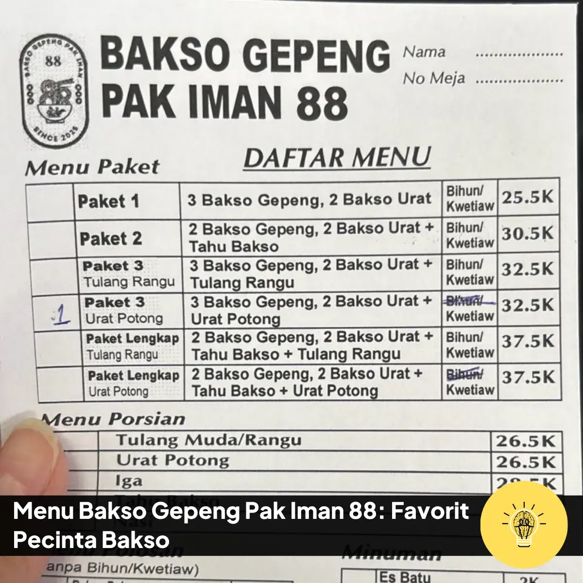 List Menu Bakso Gepeng Pak Iman 88